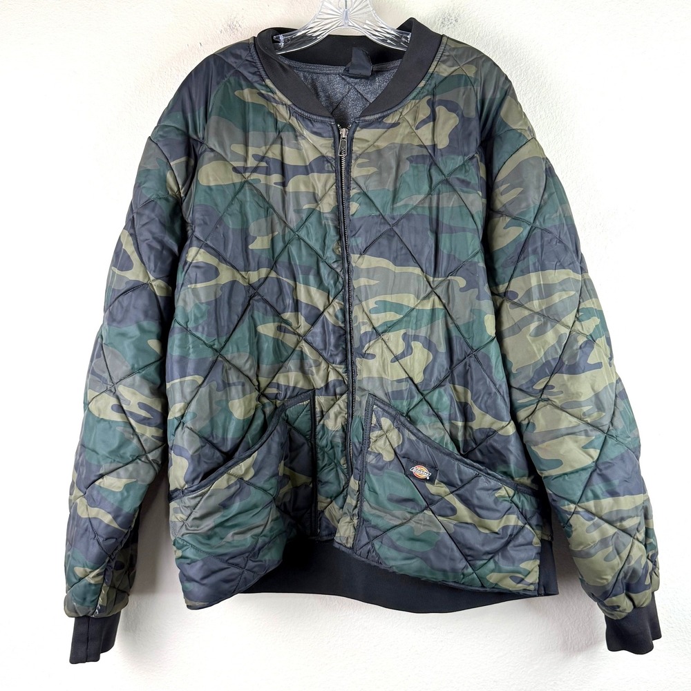 Dickies Jacket Mens 2XL Camo Diamond Quilted Bomber Full Zip 61241HRC Camouflage